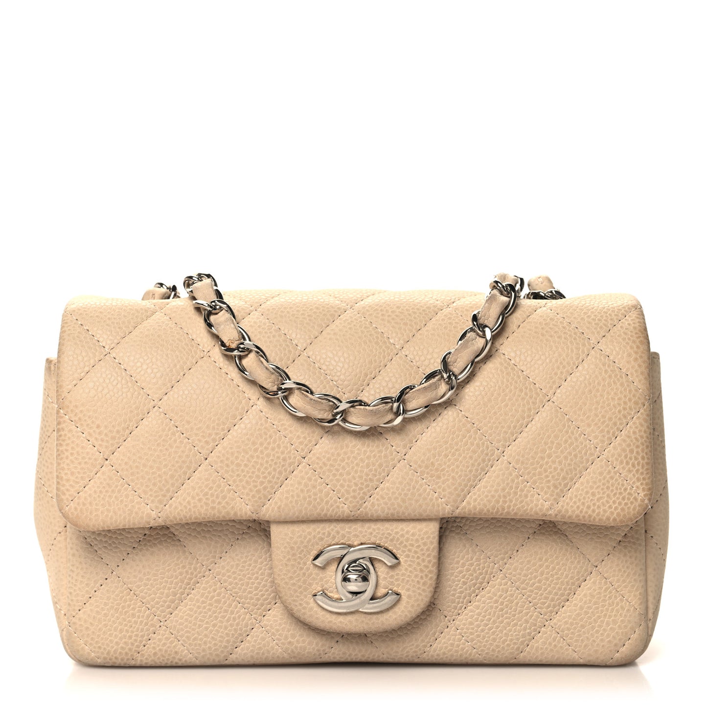 Caviar Quilted Mini Rectangular Flap Light Beige