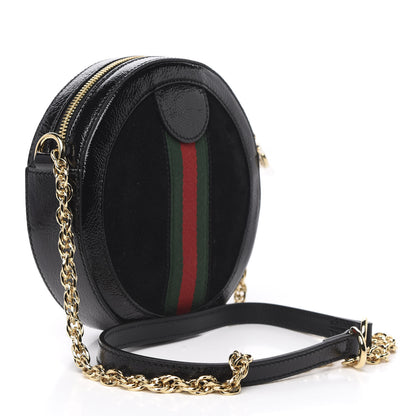 Gucci Suede Patent Web Mini Ophidia Round Shoulder Bag Black 3 of 11