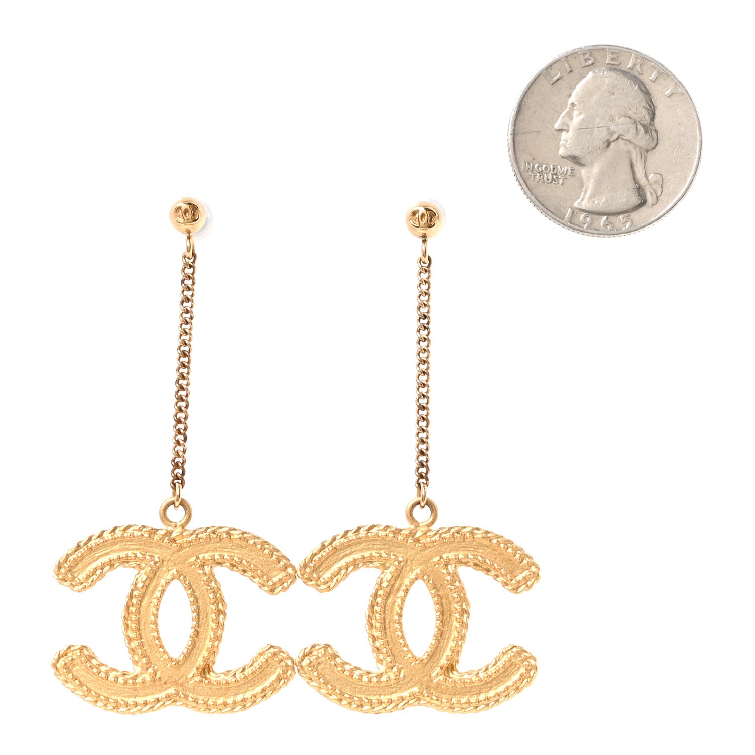 Chanel CC Drop Earrings Matte Gold 2 of 4