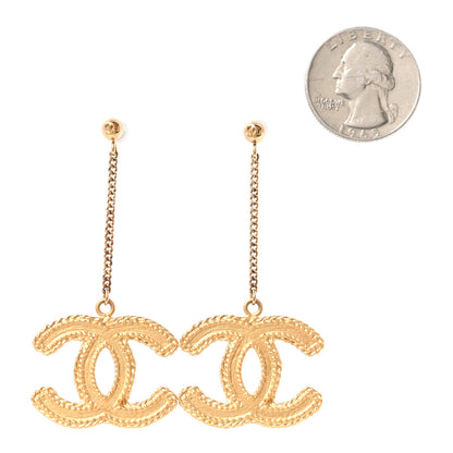 Chanel CC Drop Earrings Matte Gold 2 of 4
