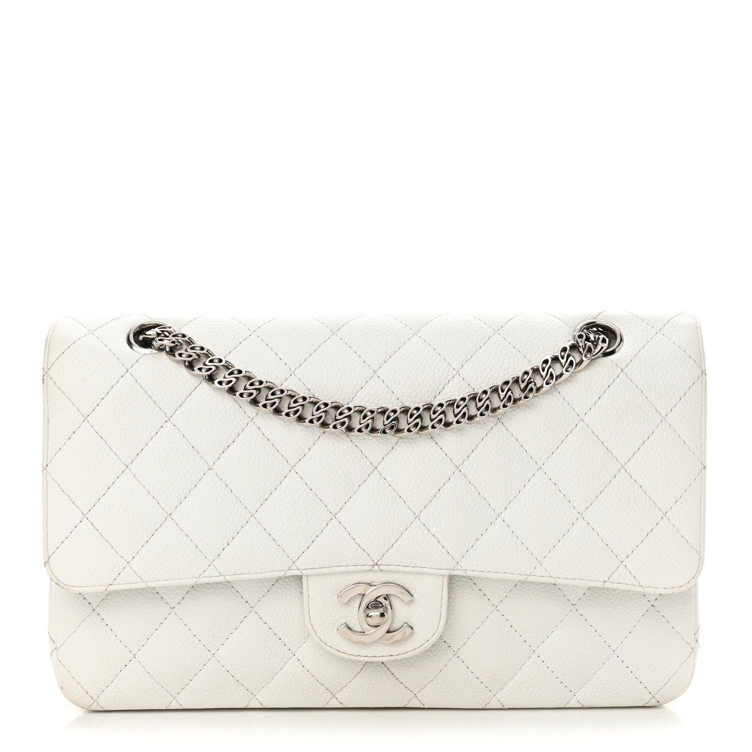 Chanel Caviar Quilted Medium Double Flap Bijoux Chain White 1 of 26