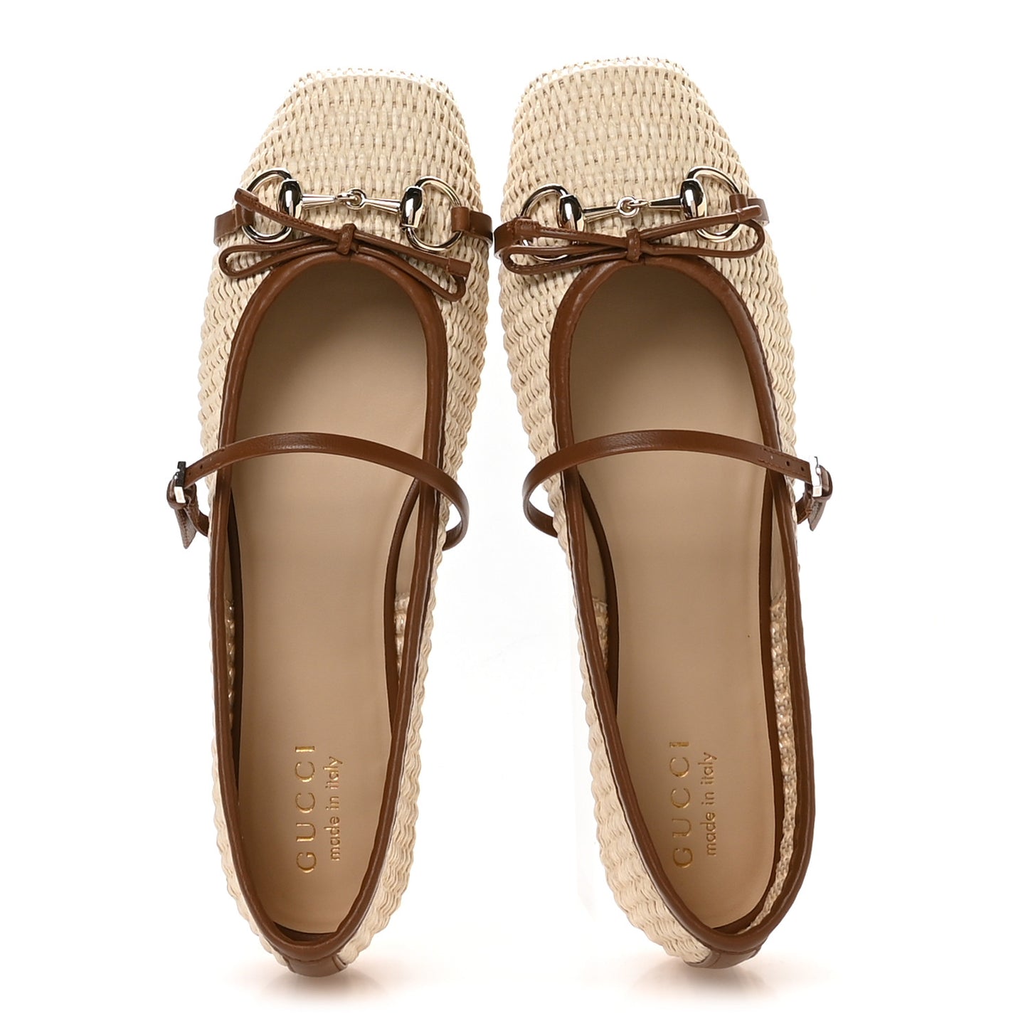 Raffia Nappa Horsebit Ballerina Flats 38.5 Natural Sundial