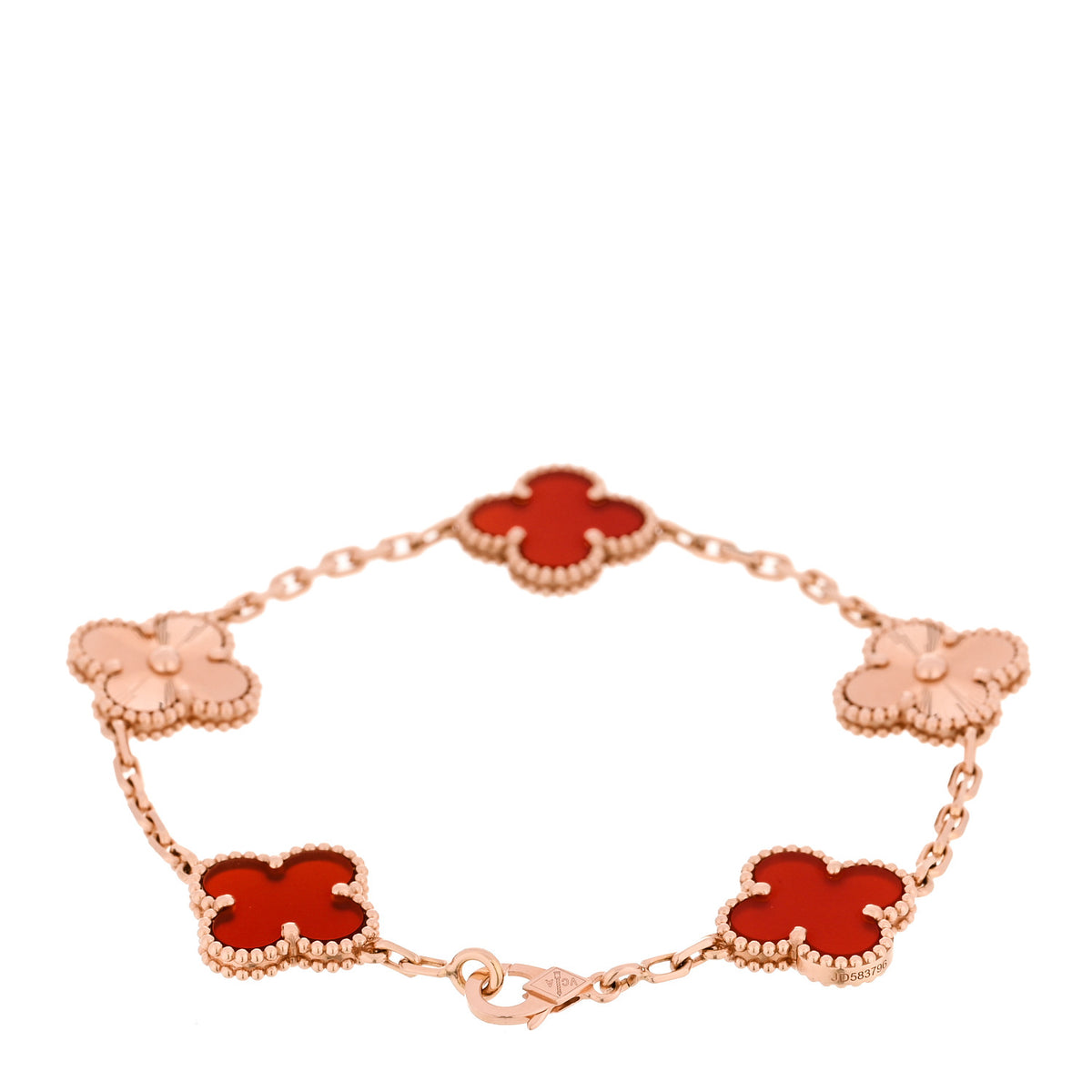 18K Rose Gold Carnelian 5 Motifs Guilloche Vintage Alhambra Bracelet