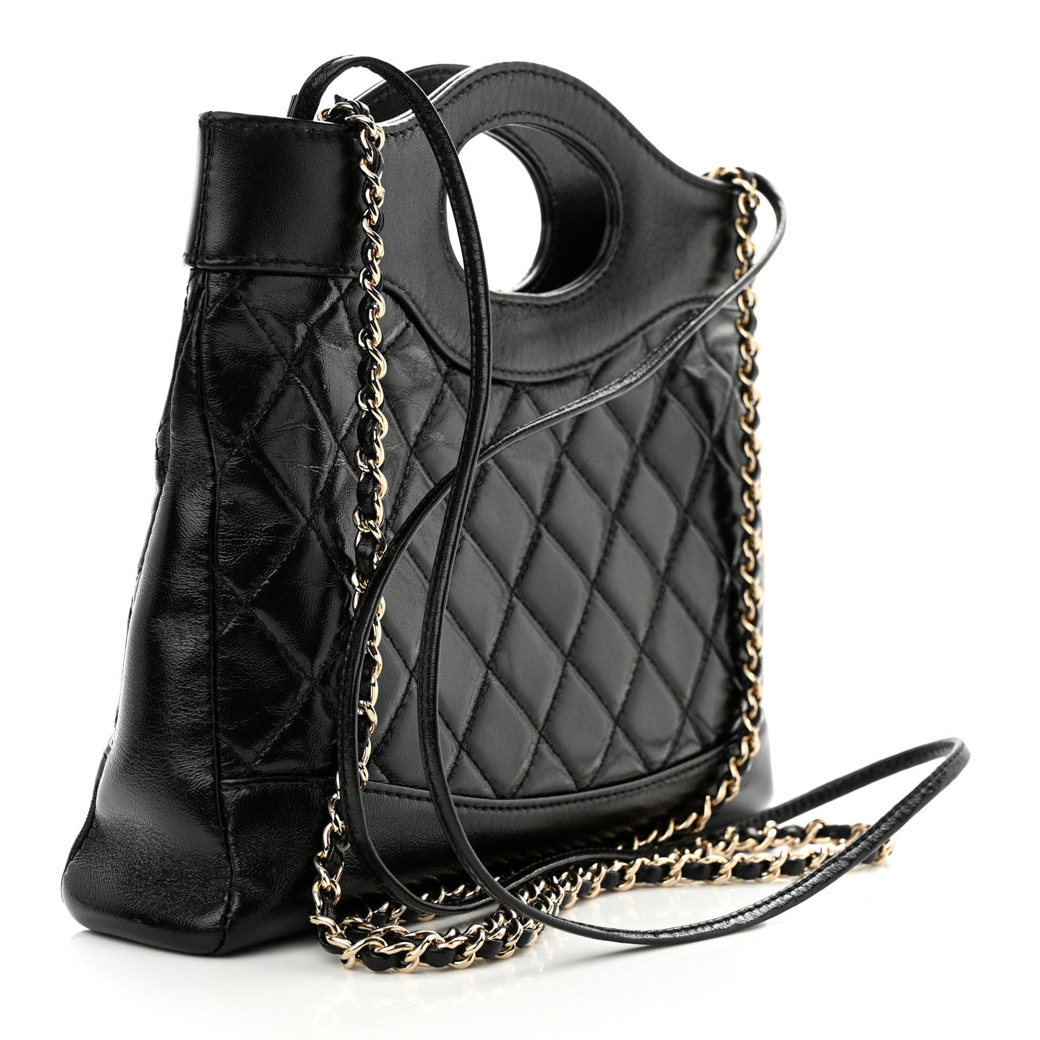 Chanel Shiny Crumpled Calfskin Quilted Mini 31 Shopping Bag Black 3 of 12