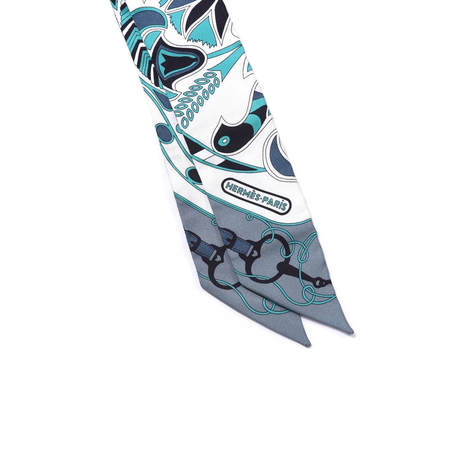 Hermes Silk Folklore Twilly White Menthol Gris 2 of 4