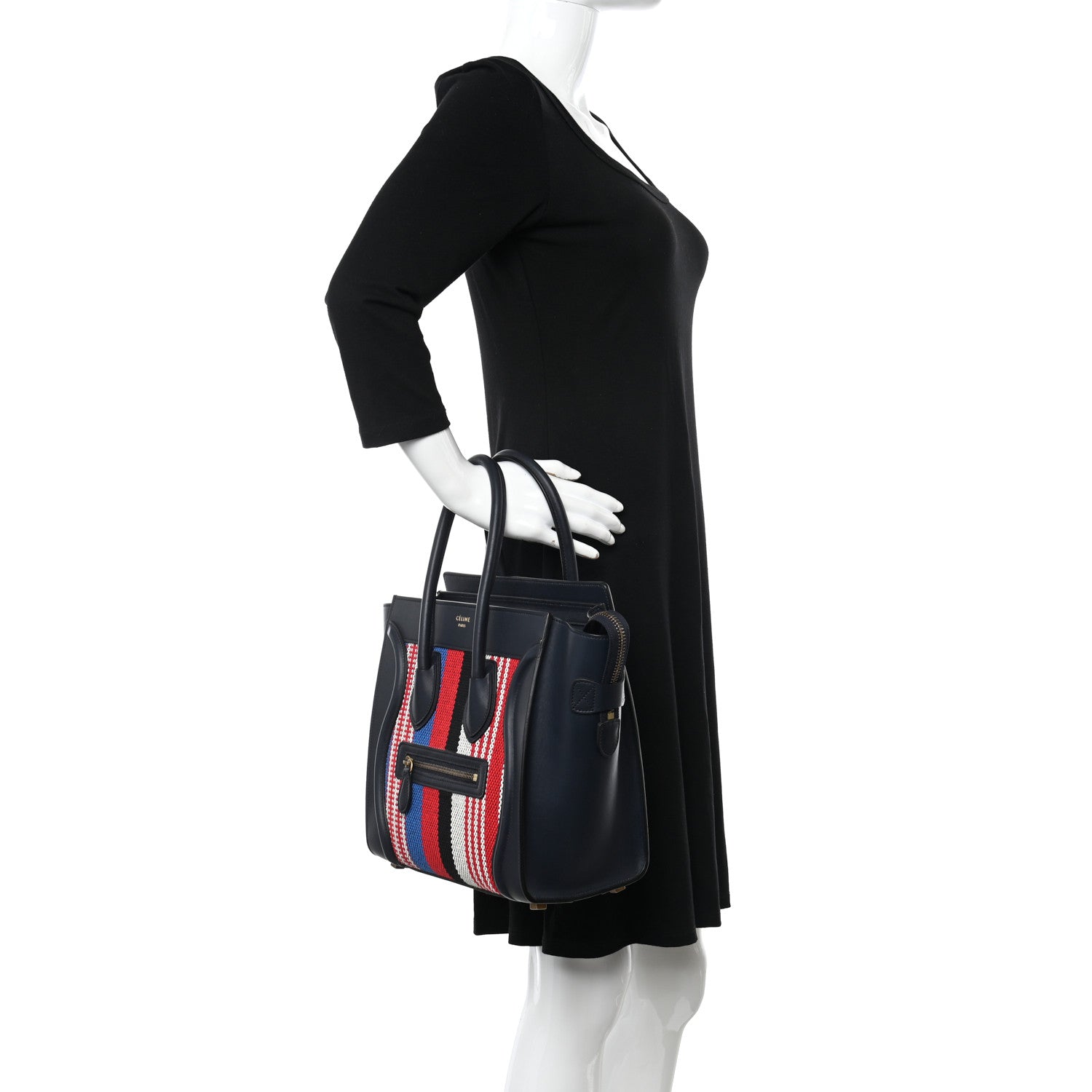Celine Smooth Calfskin Striped Canvas Micro Luggage Navy Blue 3 of 9