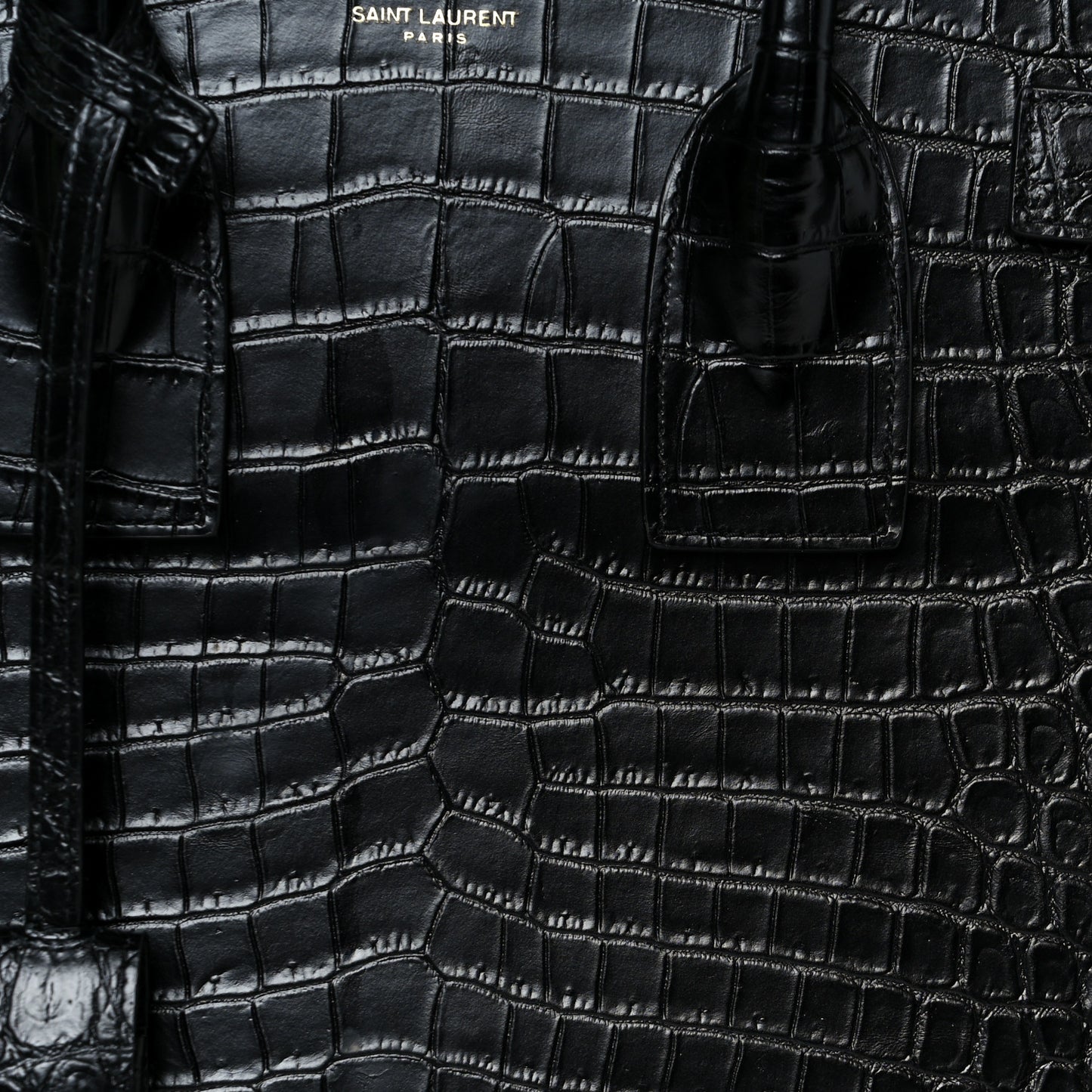Calfskin Crocodile Embossed Small Sac de Jour Black