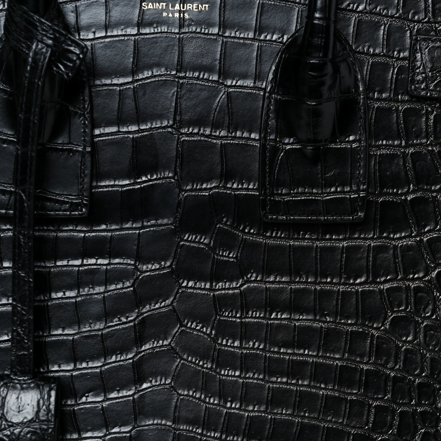 Saint Laurent Calfskin Crocodile Embossed Small Sac de Jour Black 8 of 10