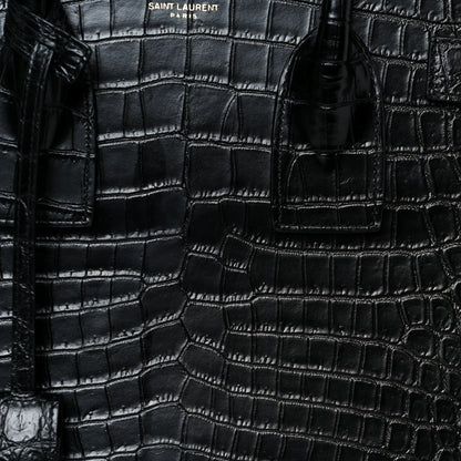 Saint Laurent Calfskin Crocodile Embossed Small Sac de Jour Black 8 of 10