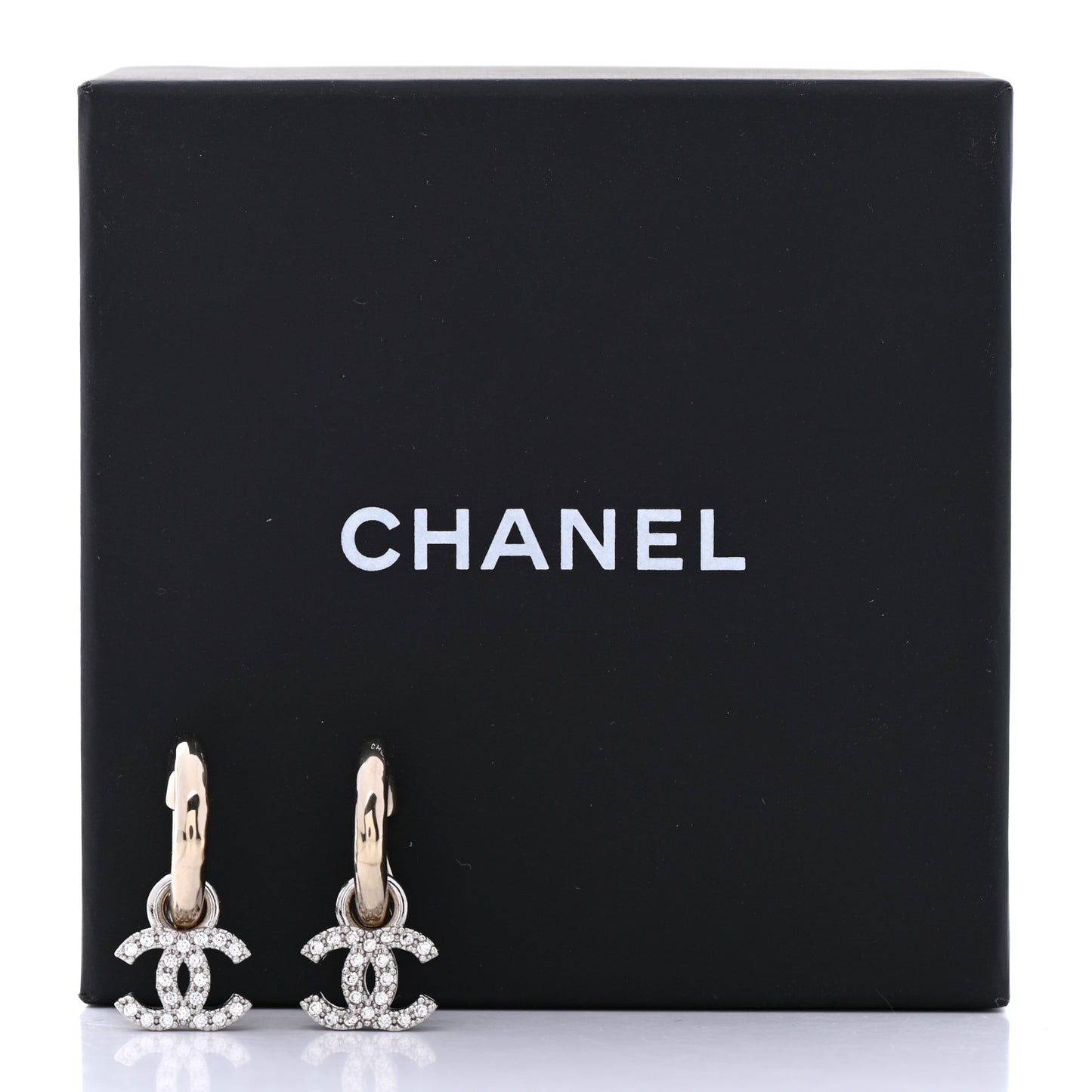 Metal Crystal CC Hoop Drop Earrings Gold