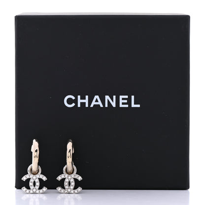 Chanel Metal Crystal CC Hoop Drop Earrings Gold 4 of 4