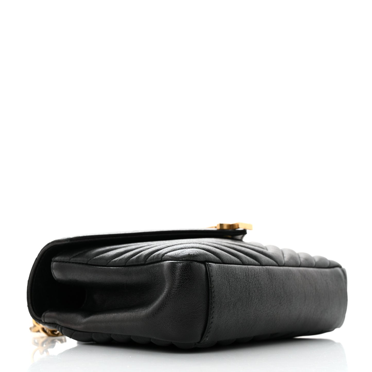 Sheepskin Matelasse Chevron Monogram Medium College Bag Black