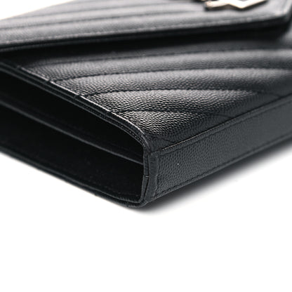 Saint Laurent Grain De Poudre Matelasse Chevron Monogram Chain Wallet Black 7 of 12