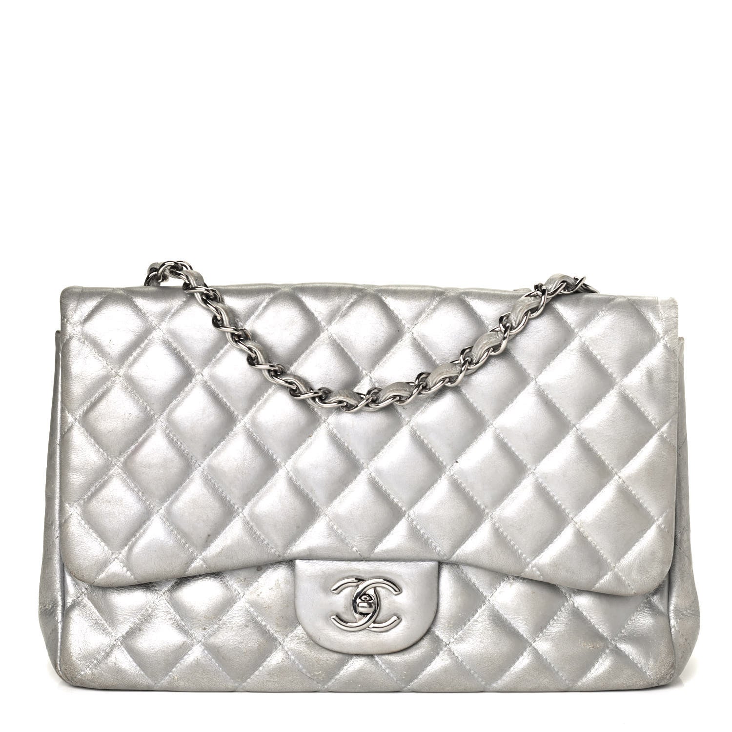 Chanel Metallic Lambskin Quilted Jumbo Single Flap Silver 1 of 4