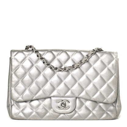 Chanel Metallic Lambskin Quilted Jumbo Single Flap Silver 1 of 4