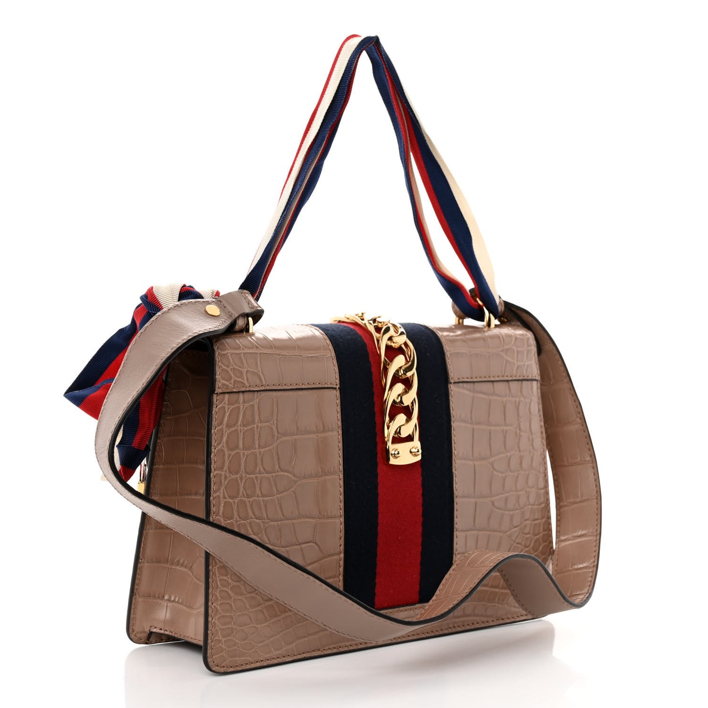 Alligator Small Sylvie Shoulder Bag Beige