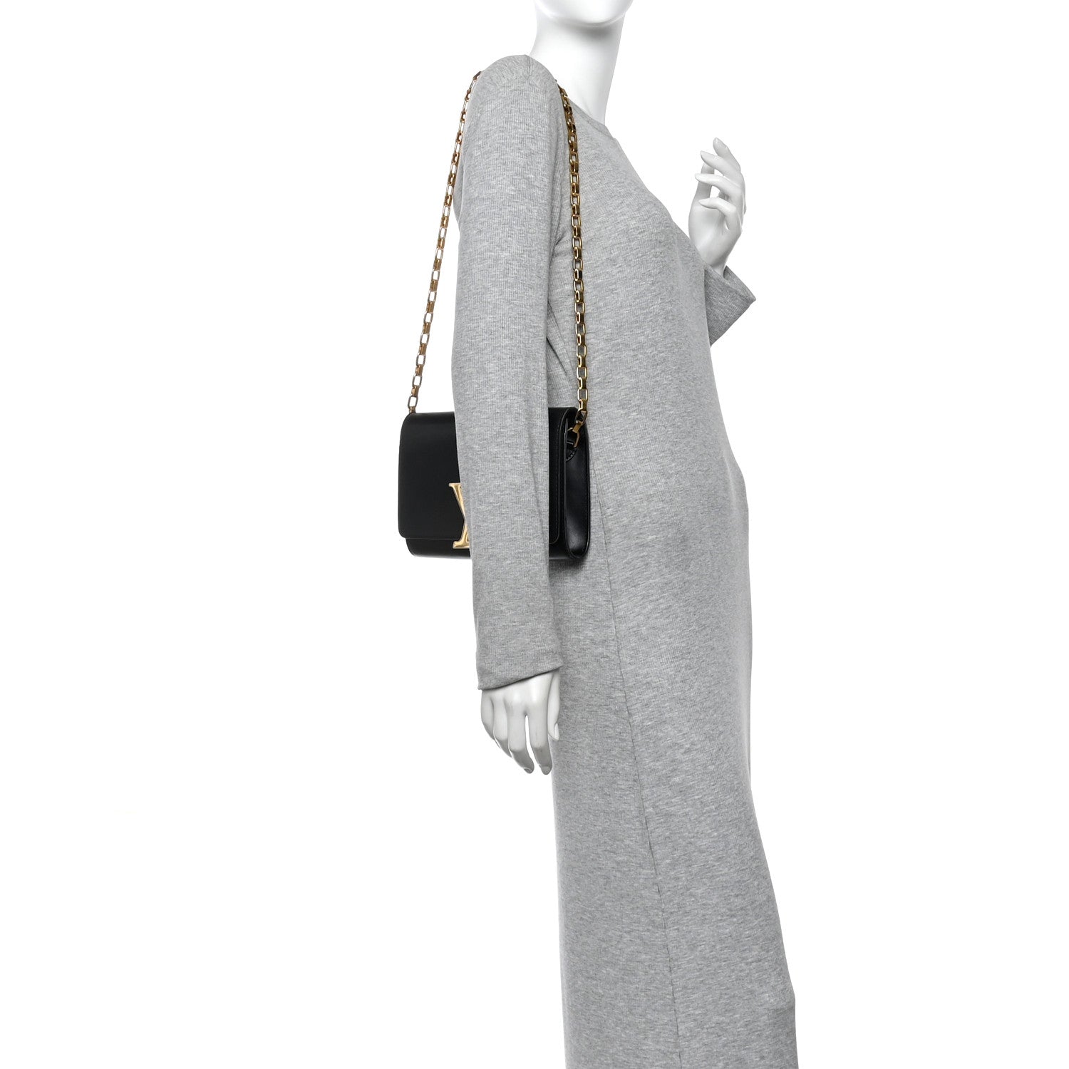 Louis Vuitton Calfskin Chain Louise MM Black 2 of 14