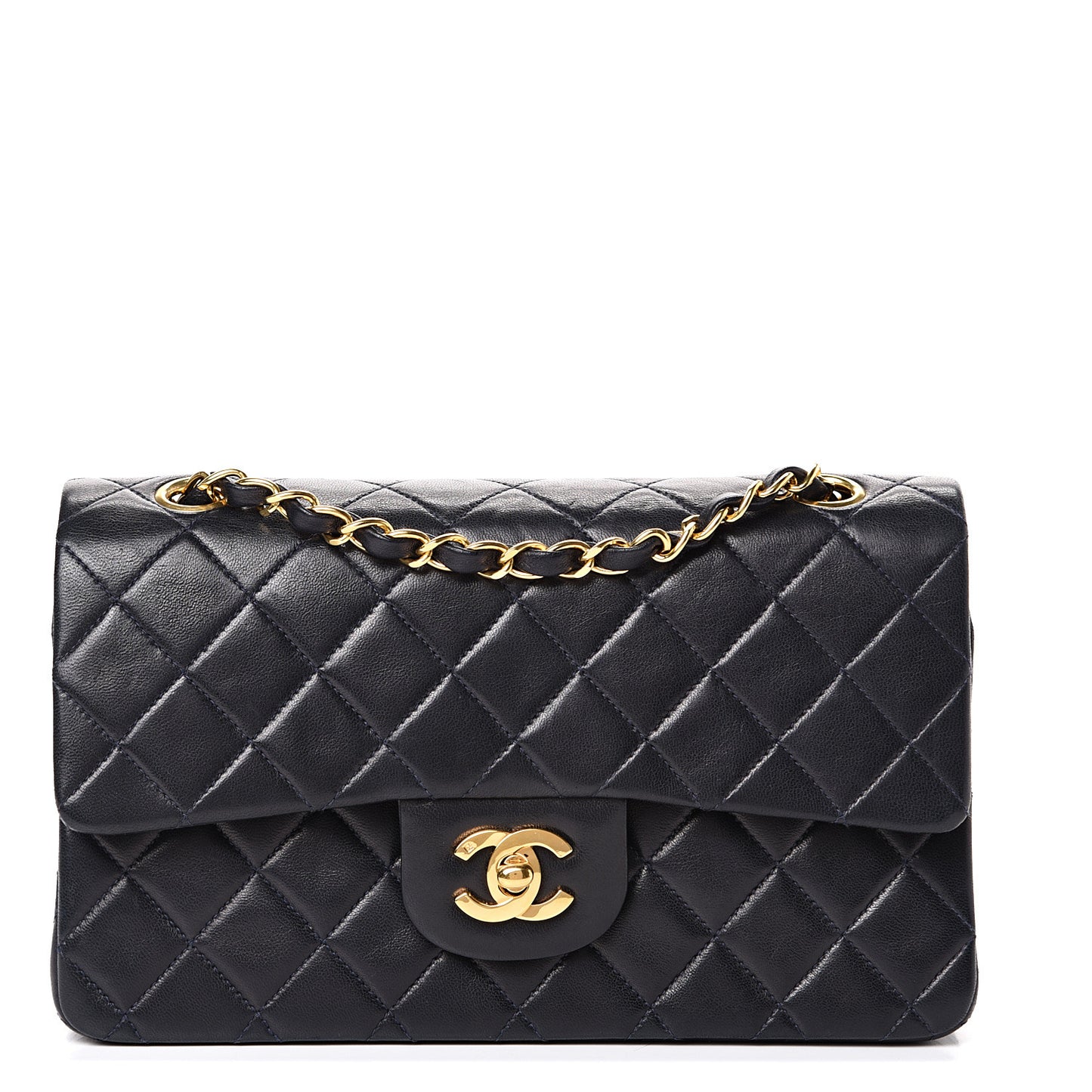 Lambskin Quilted Small Double Flap Navy