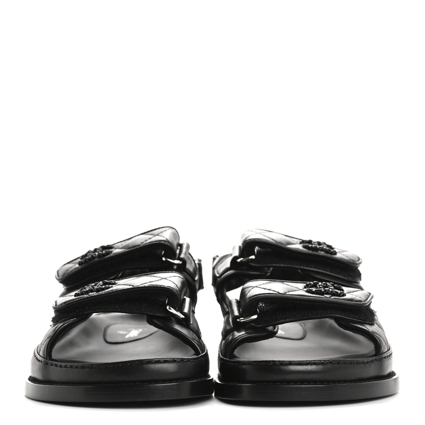Lambskin Quilted Velcro Dad Sandals 36.5 So Black