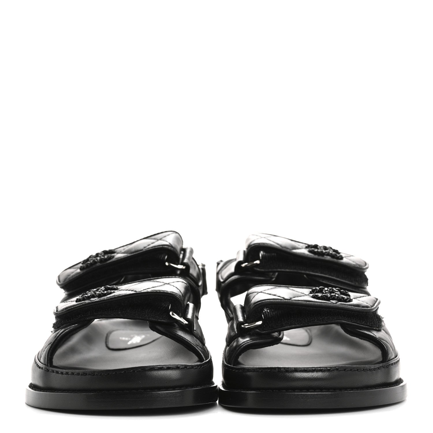 Chanel Lambskin Quilted Velcro Dad Sandals 36.5 So Black 3 of 10