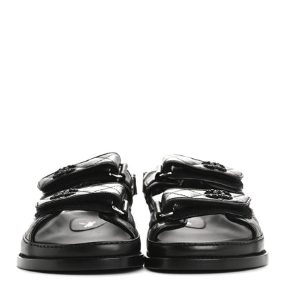 Chanel Lambskin Quilted Velcro Dad Sandals 36.5 So Black 3 of 10