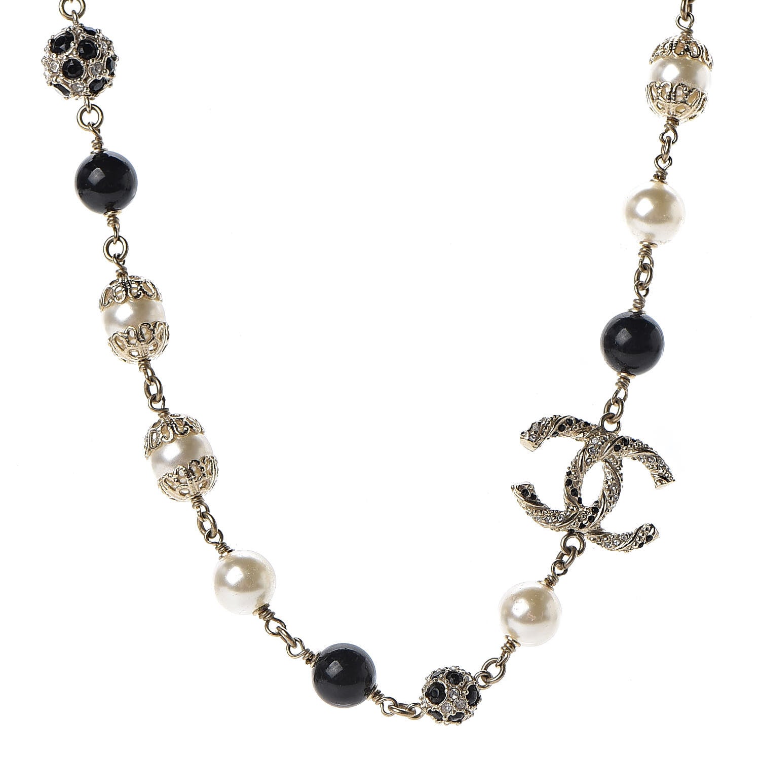 Chanel Crystal Pearl Beaded CC Short Necklace Gold Black 1 of 4