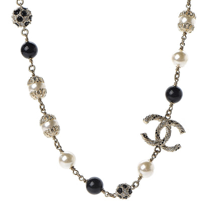 Chanel Crystal Pearl Beaded CC Short Necklace Gold Black 1 of 4