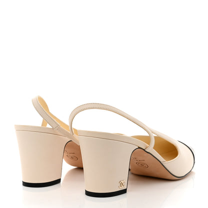 Chanel Glazed Calfskin Cap Toe CC Slingback Pumps 41 Ivory Black 4 of 9