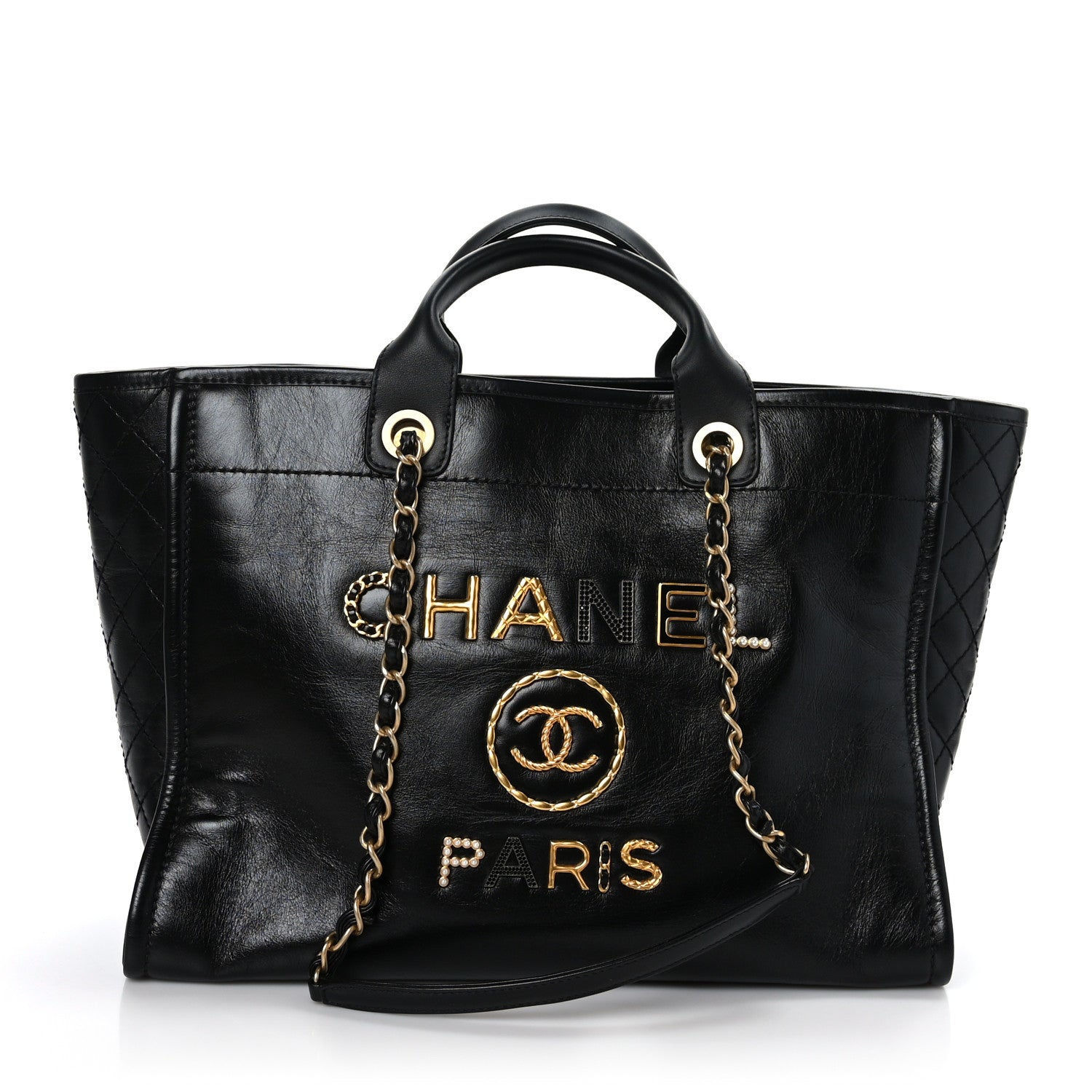 Chanel Aged Calfskin Medium Charms Deauville Tote Black 1 of 9