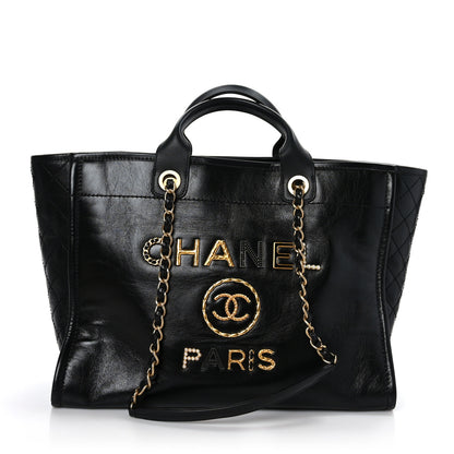 Chanel Aged Calfskin Medium Charms Deauville Tote Black 1 of 9