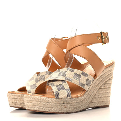 Louis Vuitton Damier Azur Starboard Wedges 41 Tan 4 of 9