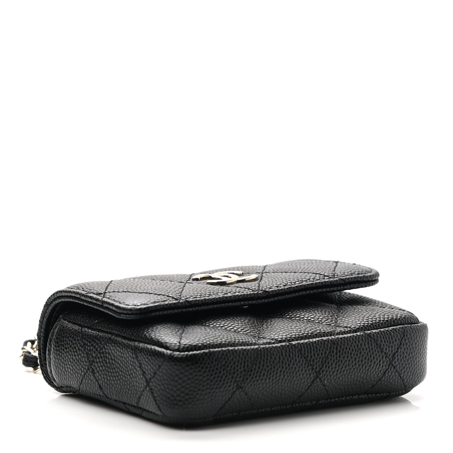 Caviar Quilted Pearl Card Holder On Chain Black