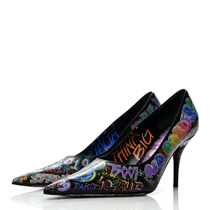 Balenciaga Chevre Classic Graffiti Knife Pointed 80mm Pumps 37.5 Black Multicolor 3 of 6