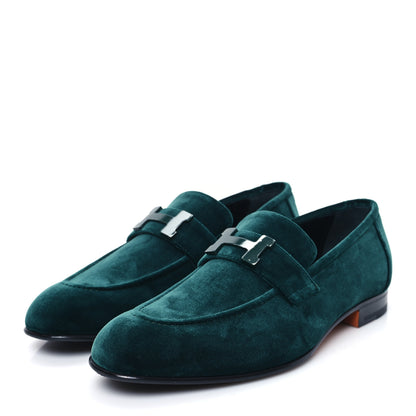 Hermes Velvet Mens Paris Loafers 40.5 Vert Fonce 3 of 9