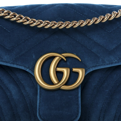 Gucci Velvet Matelasse Small GG Marmont Shoulder Bag Pavone Cyan 9 of 9