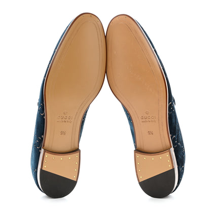 Gucci Velvet GG Monogram Horsebit Mens Jordaan Loafers 9.5 Blue Beige 5 of 9