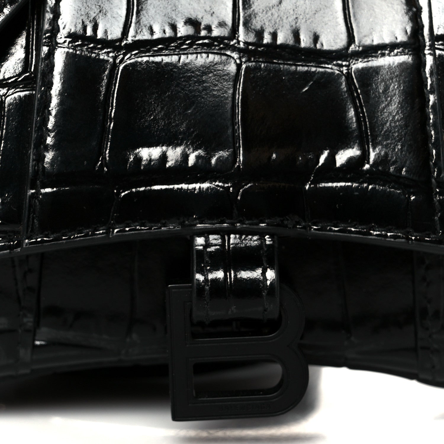 Balenciaga Shiny Calfskin Monochrome Crocodile Embossed Hourglass Top Handle Bag Mini Black 8 of 10