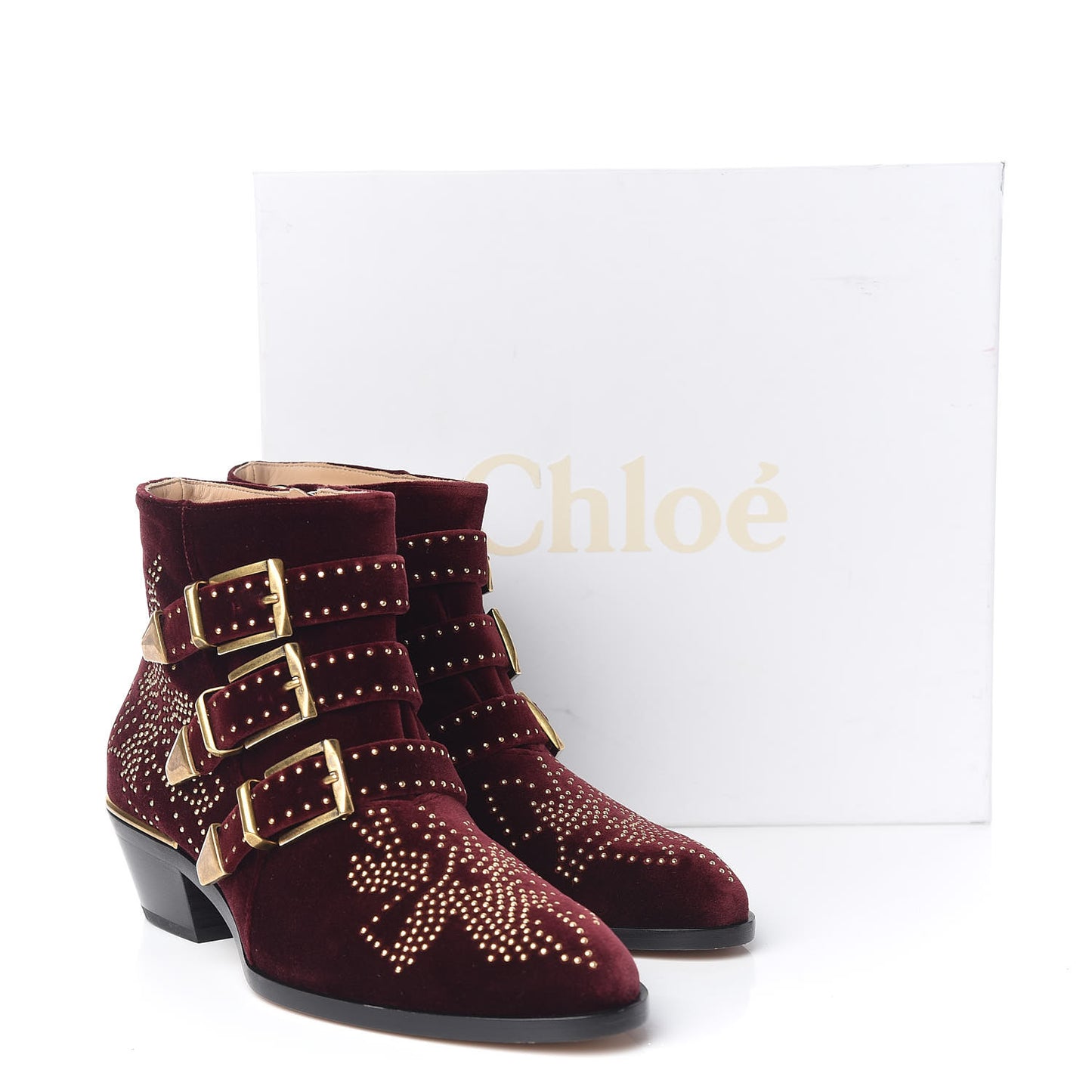Velvet Studded Susanna Ankle Boots 37.5 Bordeaux
