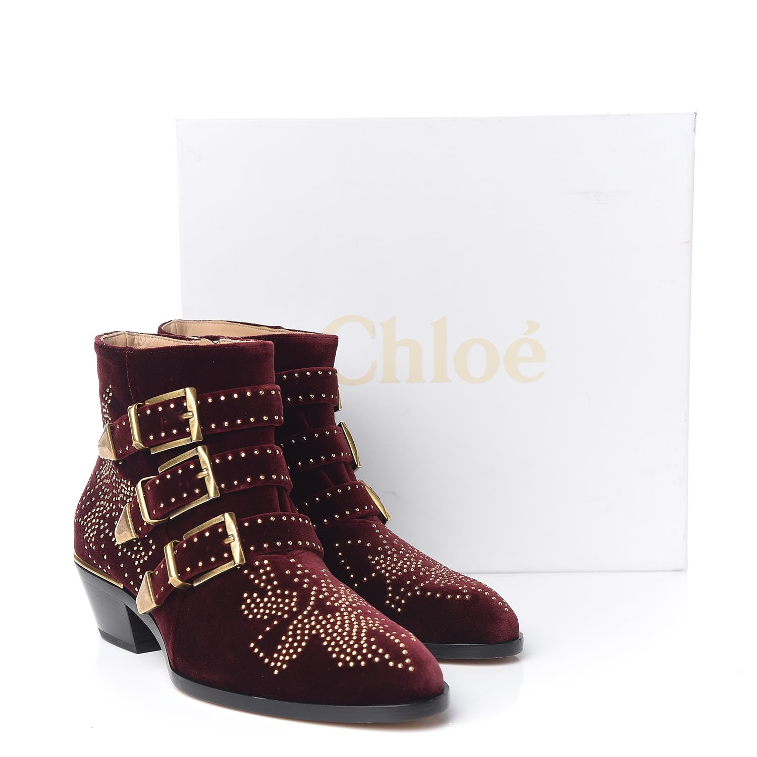 Chloe Velvet Studded Susanna Ankle Boots 37.5 Bordeaux 9 of 9