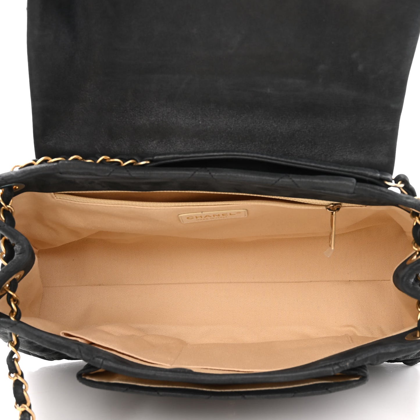 Iridescent Calfskin Large Chic Quilt Flap Black