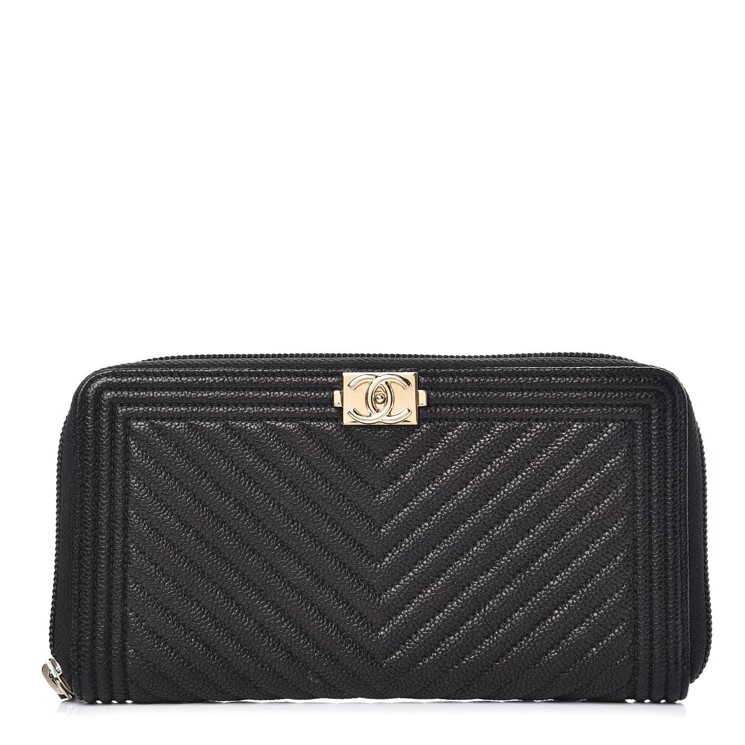 Chanel Caviar Chevron Quilted Zip Around Boy Wallet Black 1 of 11