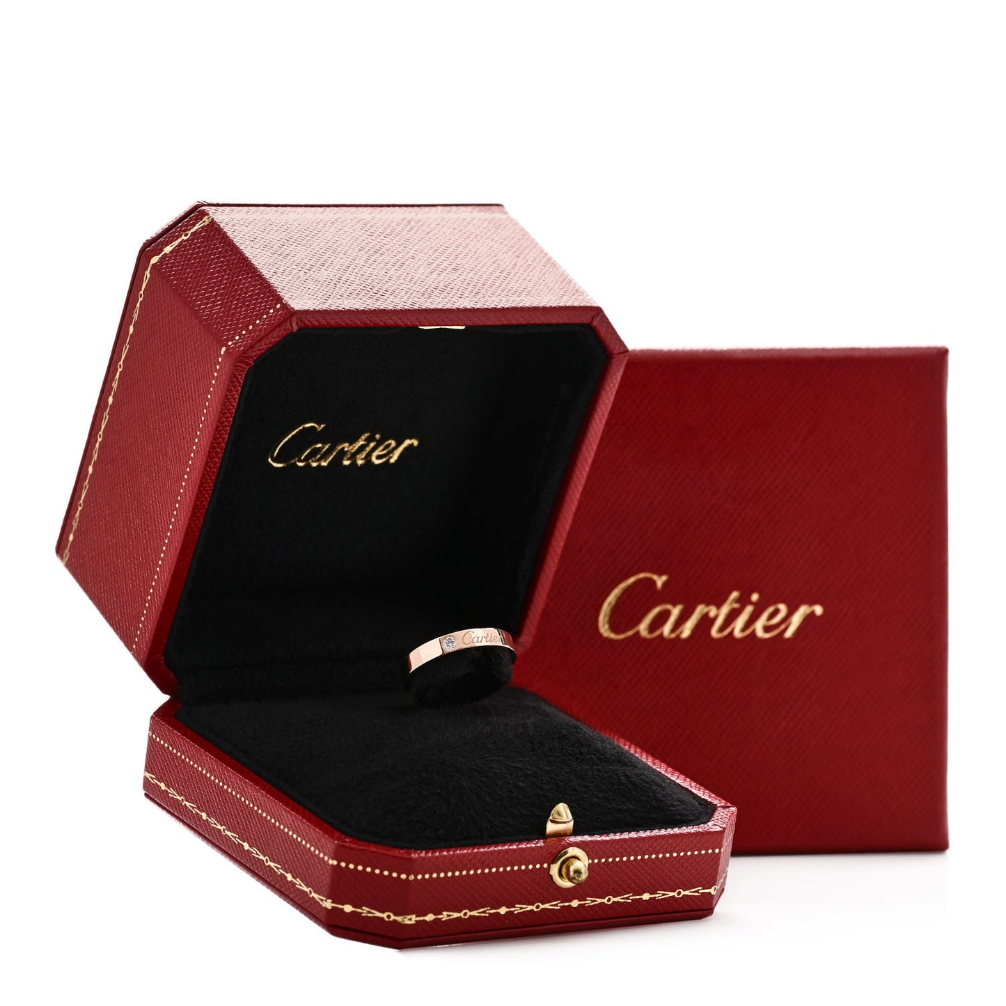 18K Pink Gold Diamond 3mm C De Cartier Wedding Band Ring 49 5