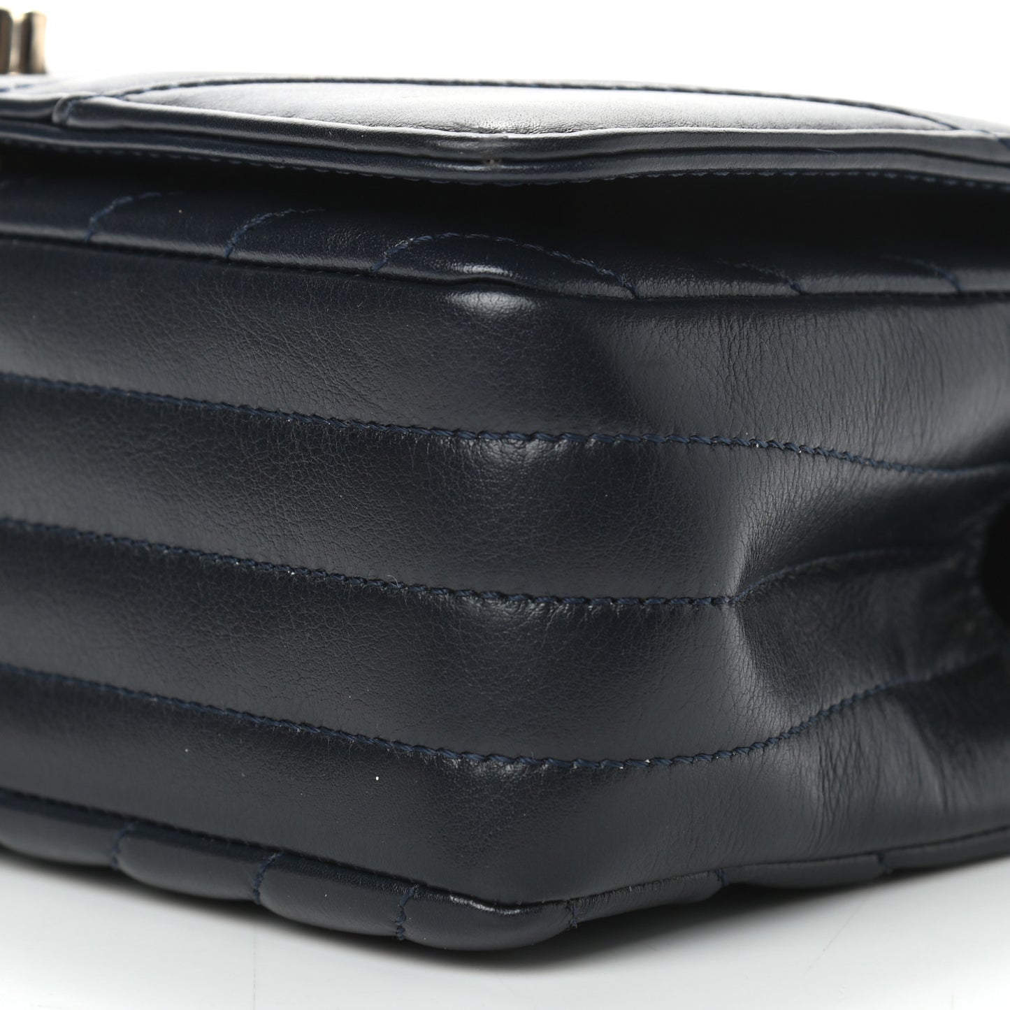 Calfskin Chevron Quilted Mini Statement Flap Navy Blue
