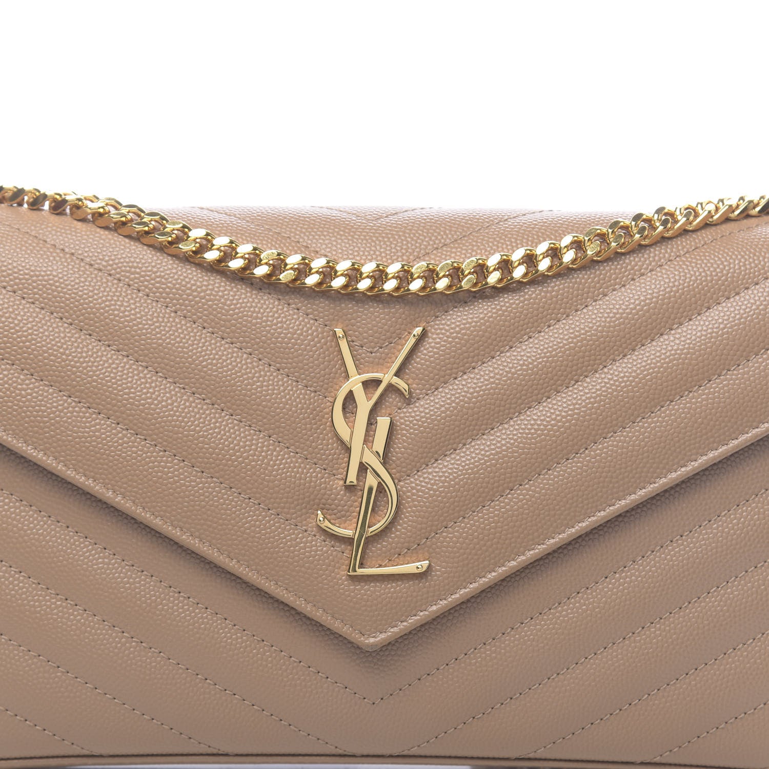 Saint Laurent Grain De Poudre Matelasse Chevron Monogram Chain Wallet Light Taupe 10 of 10