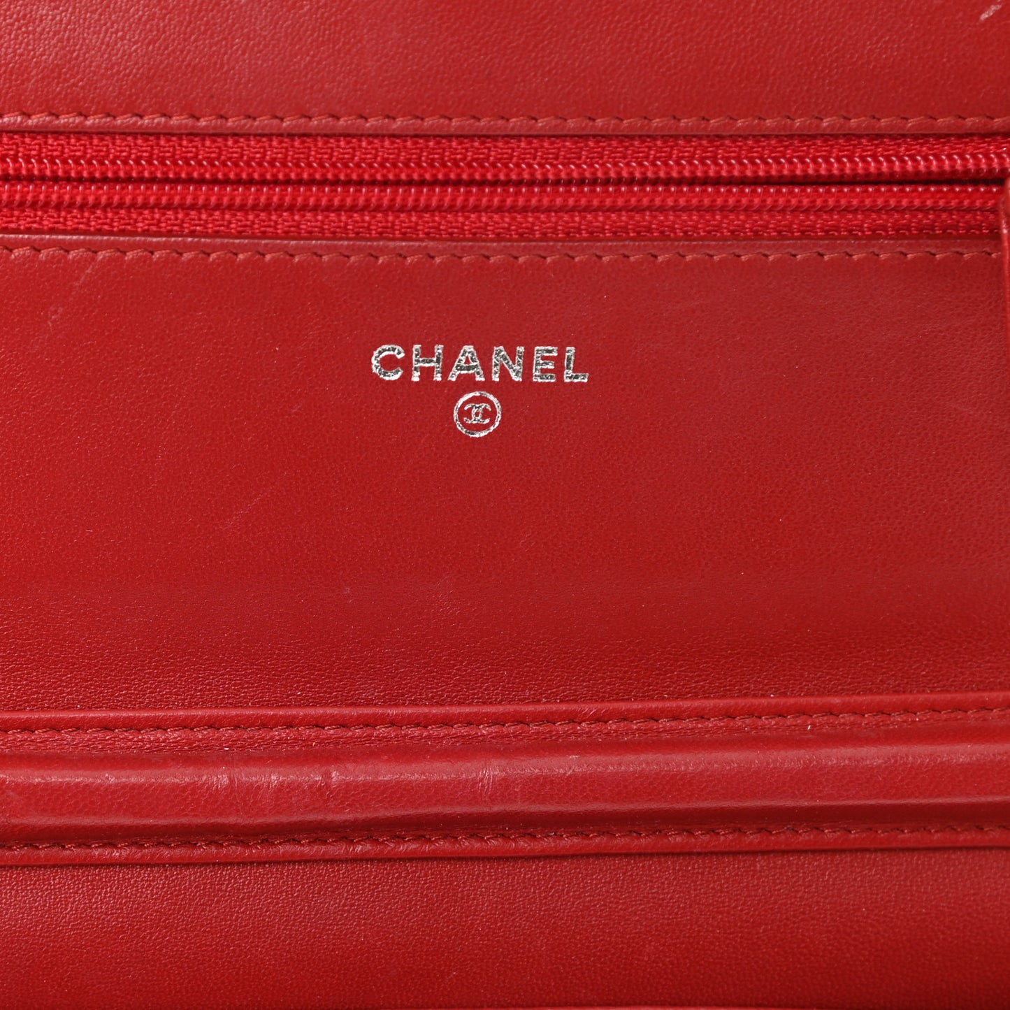 Lambskin Camellia Embossed Wallet On Chain WOC Red