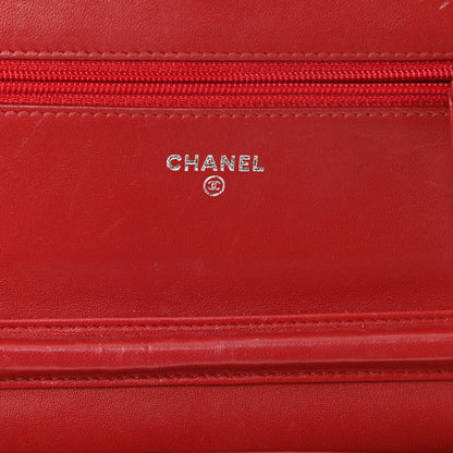Chanel Lambskin Camellia Embossed Wallet On Chain WOC Red 6 of 13