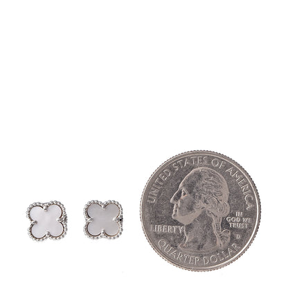 Van Cleef & Arpels 18K White Gold Mother of Pearl Sweet Alhambra Earrings 2 of 5