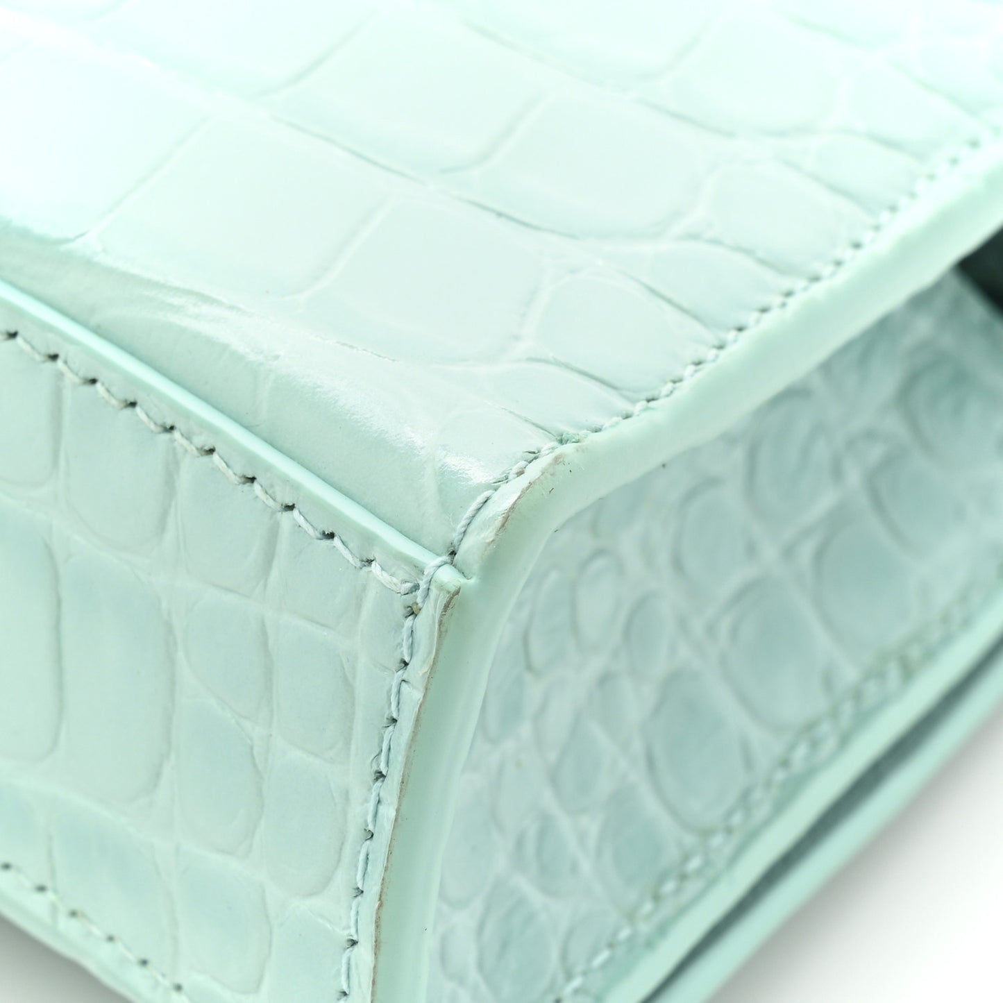 Shiny Calfskin Crocodile Embossed Hourglass Chain Bag Green Acqua