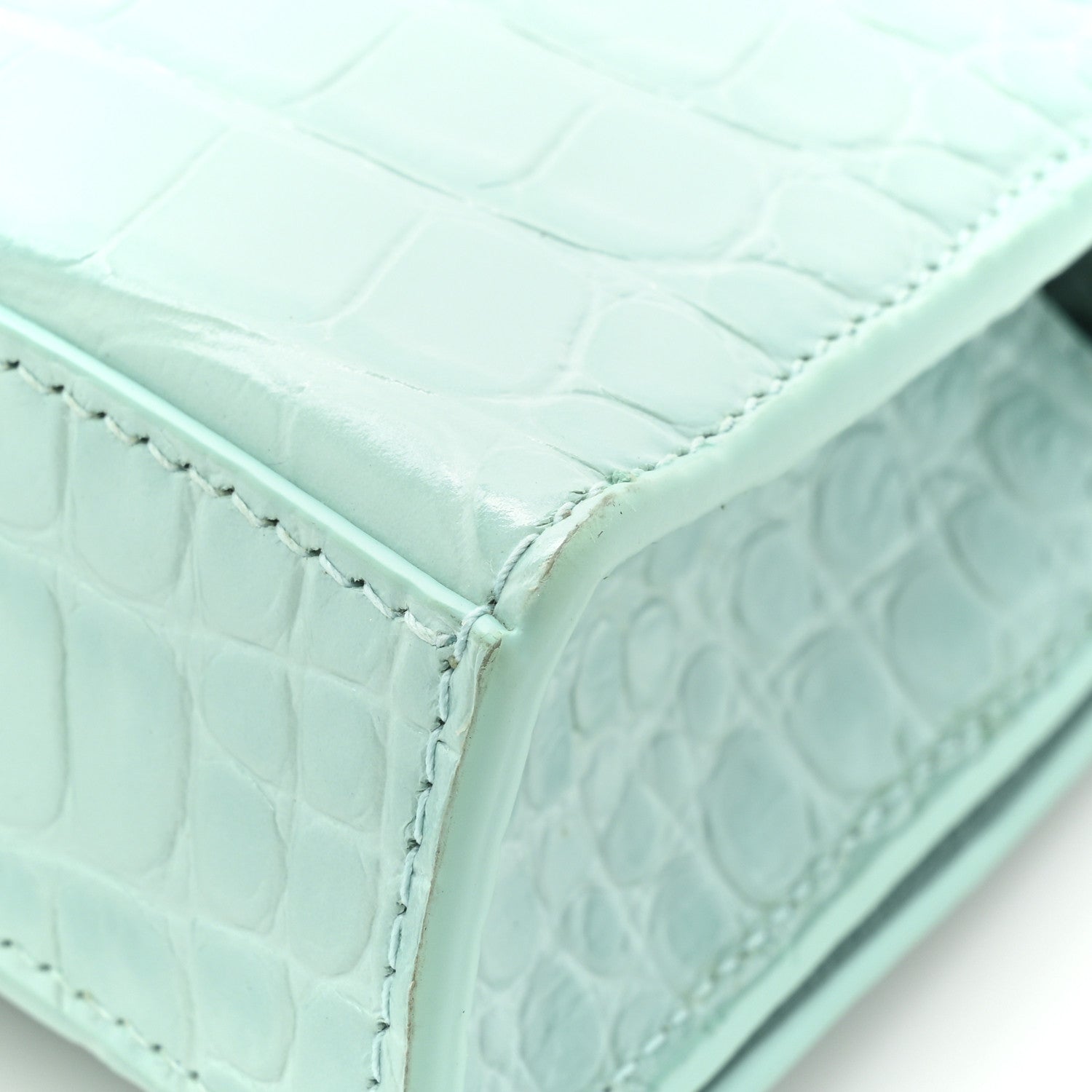Balenciaga Shiny Calfskin Crocodile Embossed Hourglass Chain Bag Green Acqua 13 of 13