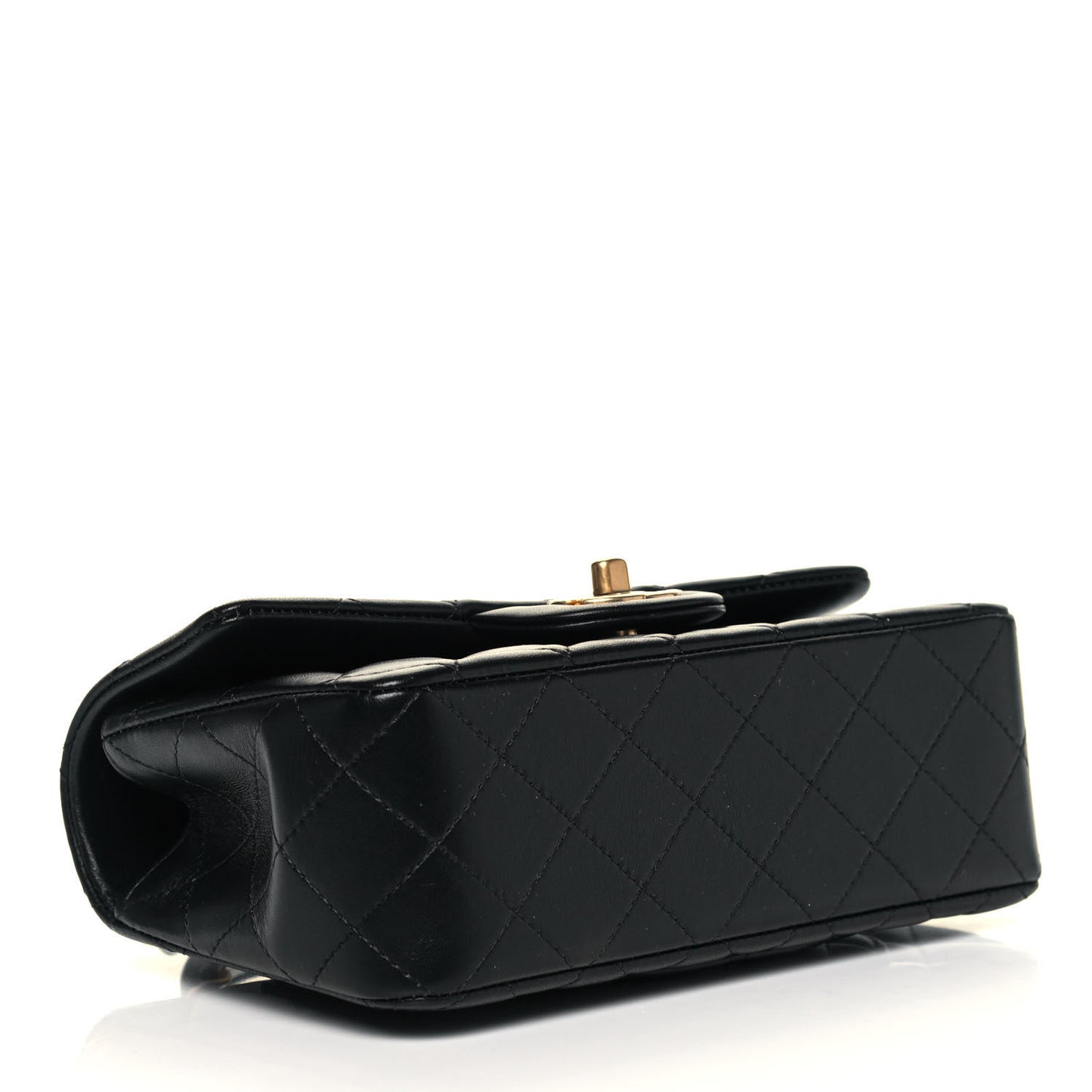 Lambskin Quilted Mini Top Handle Rectangular Flap Black